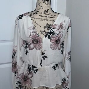 Dynamite White Floral Peplum Blouse